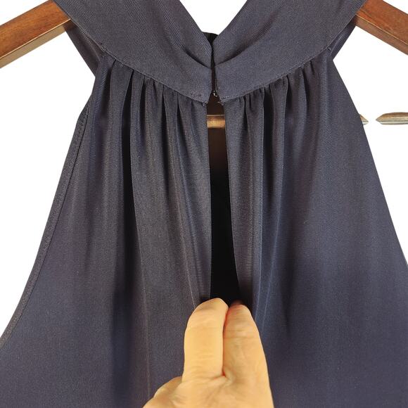 Ann Taylor Jumpsuit Halter Wide Leg WMNS L Navy Blue Sleeveless Tie Waist EUC - Picture 9 of 16